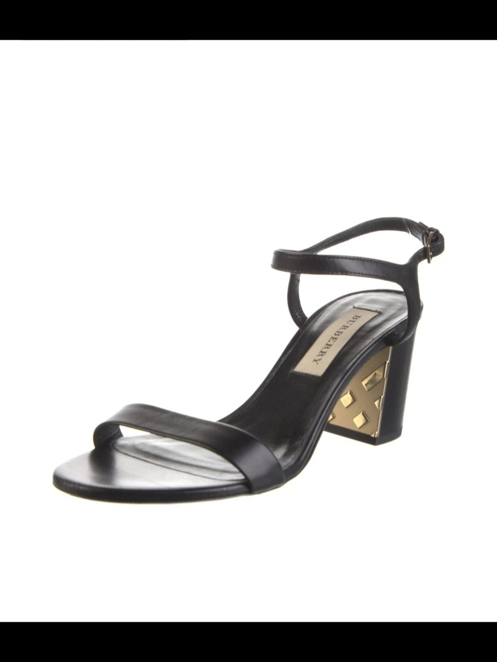 Burberry Black Leather Ankle-Strap Block Heel Sandal